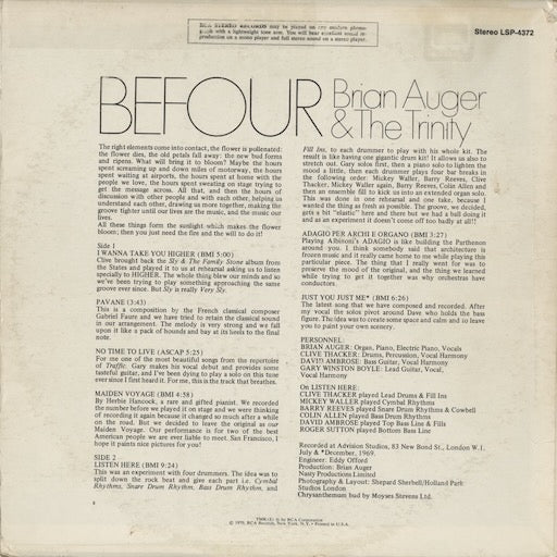 Brian Auger - Befour (LSP4372) 1970 US RCA|中古LP