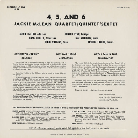 Jackie McLean / ジャッキー・マクリーン / 4, 5 and 6 (OJC-056)