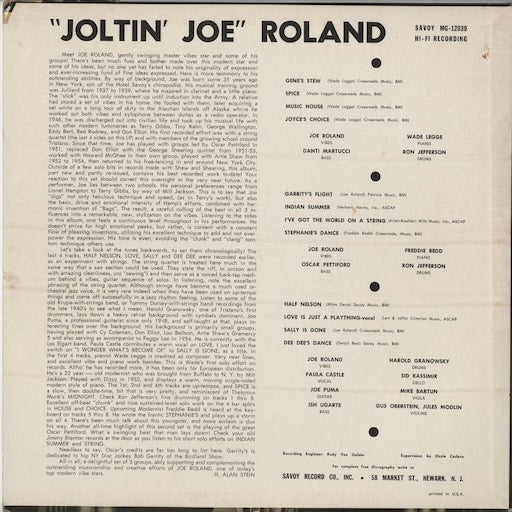 Joe Roland - Joltin' Joe Roland (MG-12039) LP 1960's US Savoy|中古LP