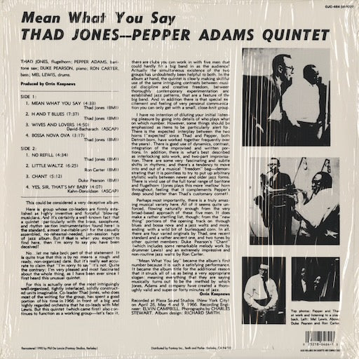 Thad Jones / Pepper Adams Quintet - Mean What You Say (OJC-464) LP 1990 US OJC / Milestone|中古LP)