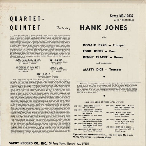 Hank Jones - Quartet-Quintet (MG 12037) 1970's US Savoy|中古LP