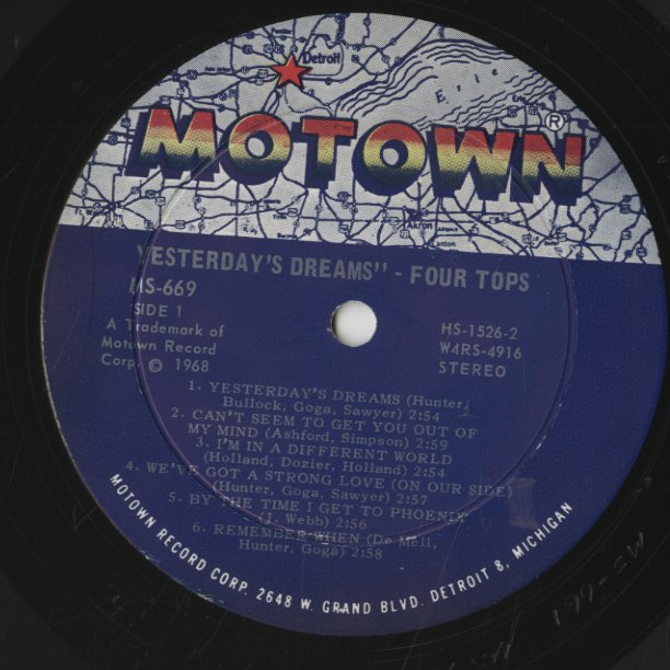 The Four Tops / フォー・トップス / Yesterday’s Dreams (MS 669)
