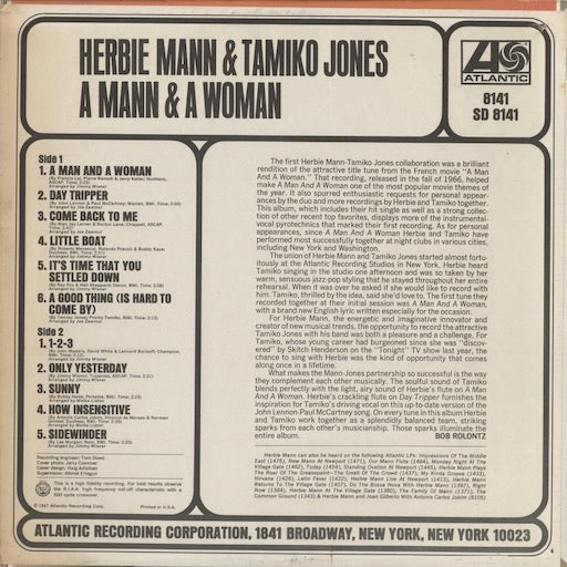 Herbie Mann & Tamiko Jones - A Mann & A Woman (8141) 1967 US Atlantic|中古LP