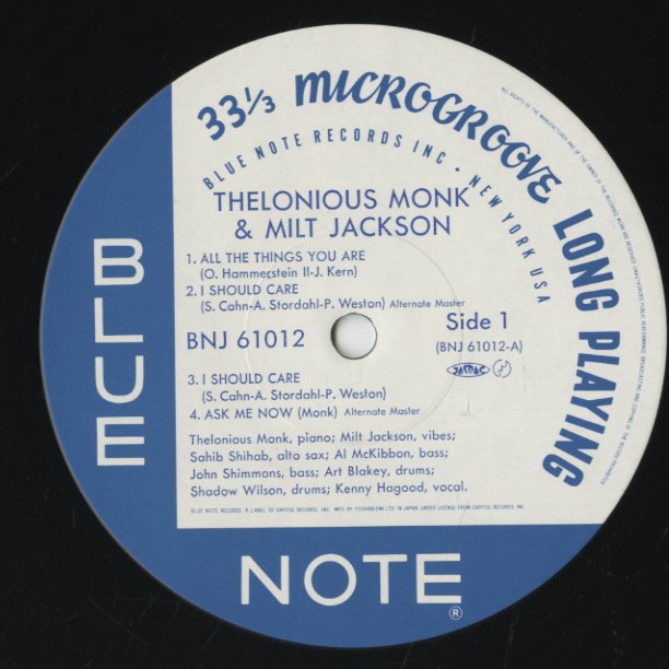 Thelonious Monk - Milt Jackson / セロニアス・モンク ミルト・ジャクソン (BNJ61012)