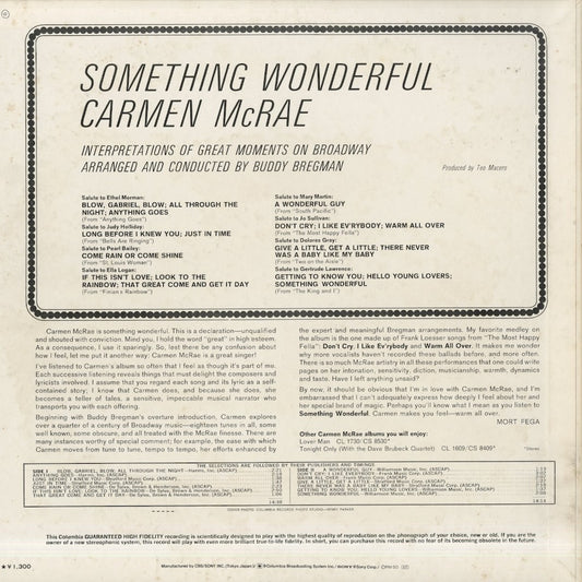 Carmen McRae / カーメン・マクレー / Something Wonderful (SOPZ37)