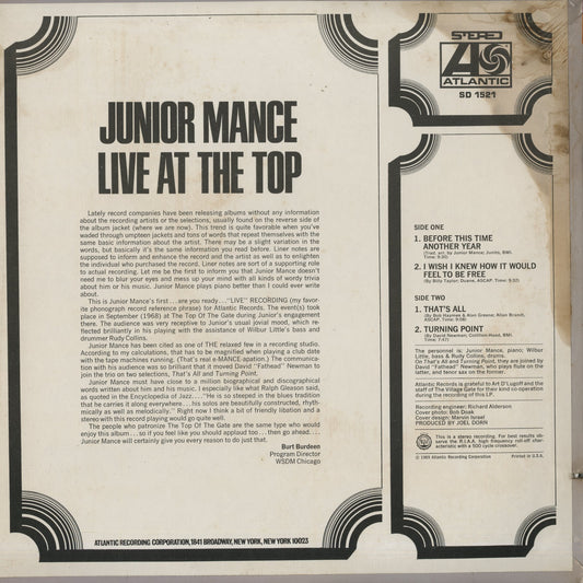 Junior Mance / ジュニア・マンス / Live At The Top (SD 1521)