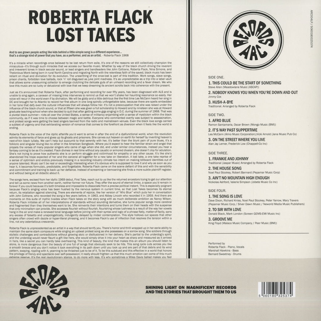 Roberta Flack / ロバータ・フラック / Lost Takes -180g 2LP (ARC004LP)