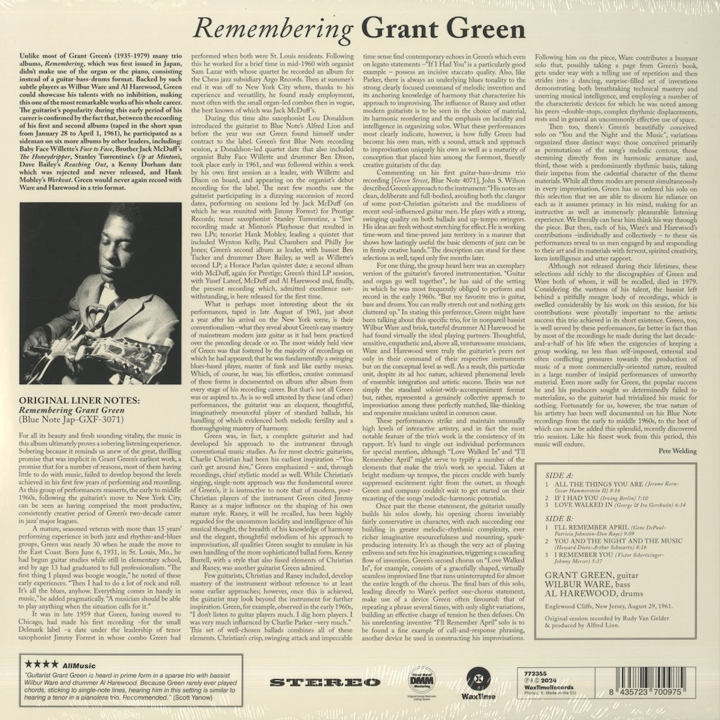Grant Green / グラント・グリーン・トリオ / Remembering (180g)