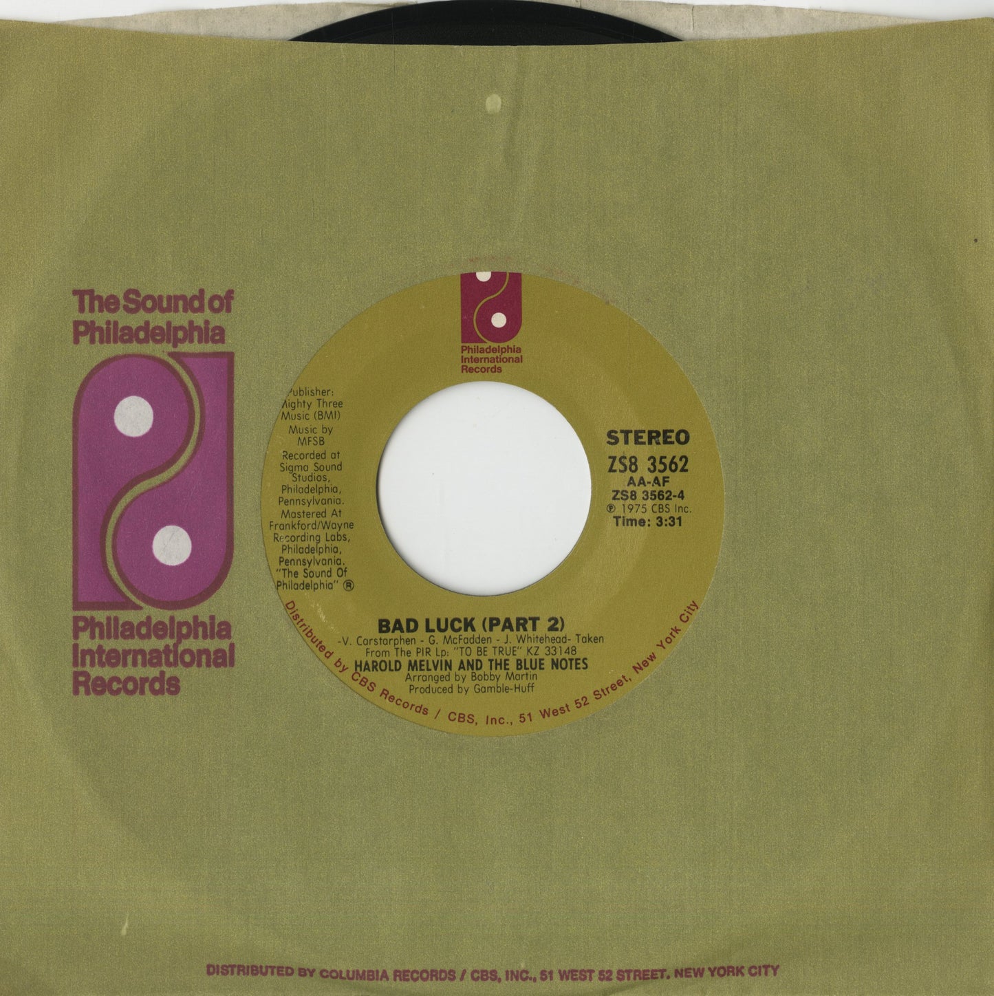 Harold Melvin & The Blue Notes / ハロルド・メルヴィン&ブルーノーツ / Bad Luck -7 (ZS8 3562)