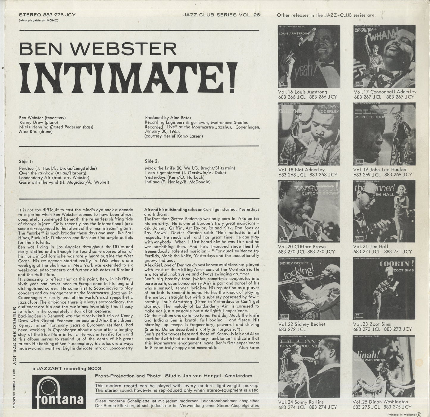 Ben Webster / ベン・ウェブスター / Intimate! (883 276 JCY)