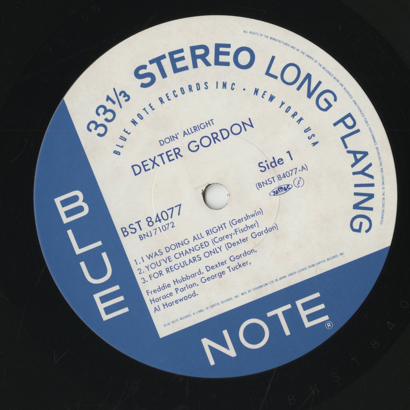 Dexter Gordon / デクスター・ゴードン / Doin' Allright (BST 84077)