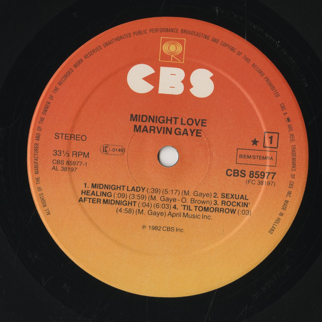 Marvin Gaye / マーヴィン・ゲイ / Midnight Love (CBS 85977)