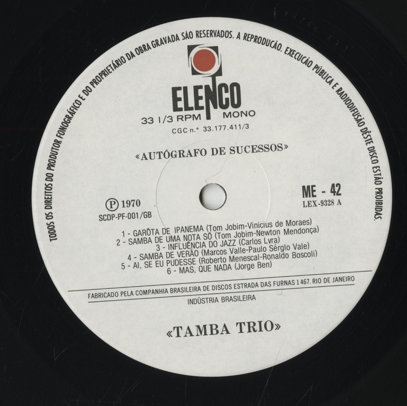 Tamba Trio / タンバ・トリオ / Serie Autografo De Sucessos (LEX-9328)