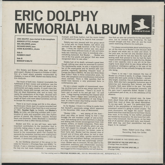Eric Dolphy / エリック・ドルフィ / Memorial Album Recorded Live At Five Spot (PR 7334)
