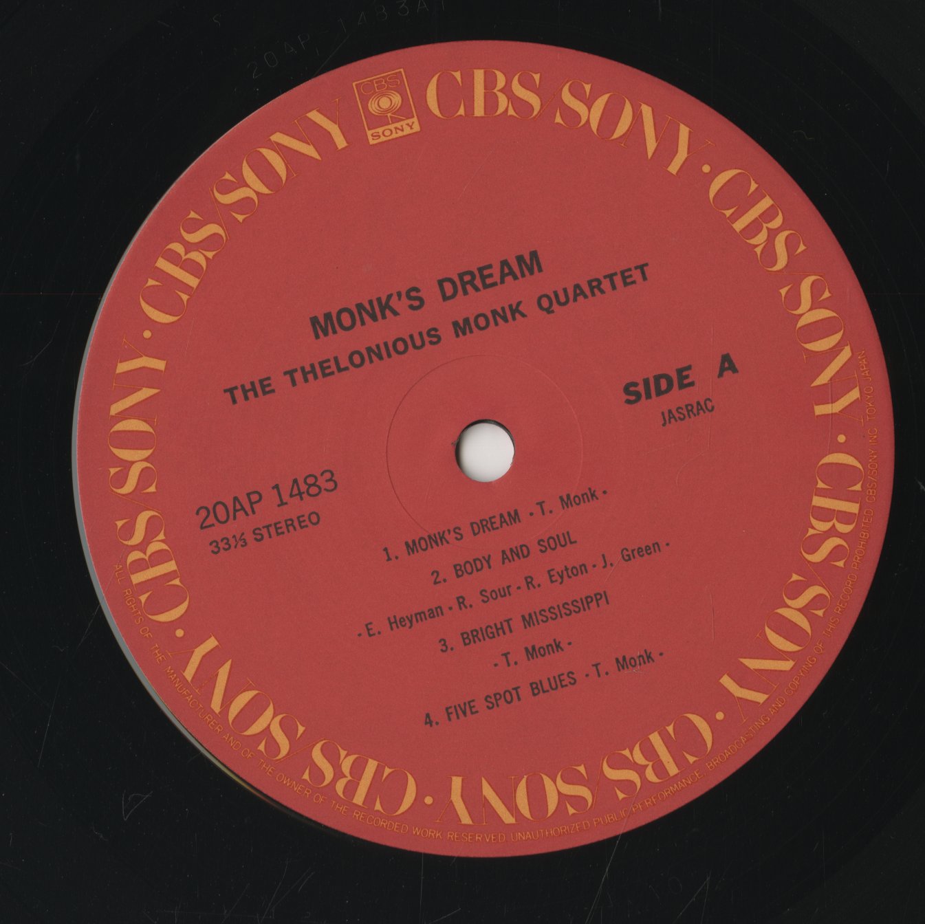 Thelonious Monk / セロニアス・モンク / Monk's Dream (20AP 1483)