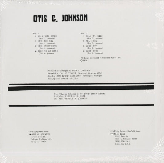 Otis G. Johnson - Everything -God Is Love '78 (NUM 1209LP) 2013 US Numero Group|新品LP back