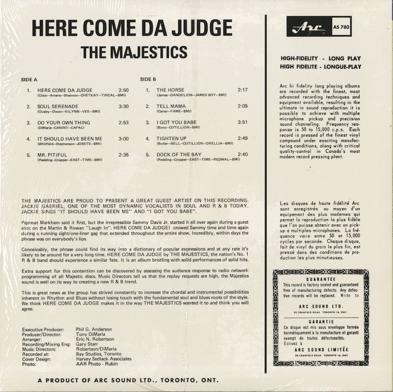 The Majestics / マジェスティックス / Here Come Da Judge (ARC780)