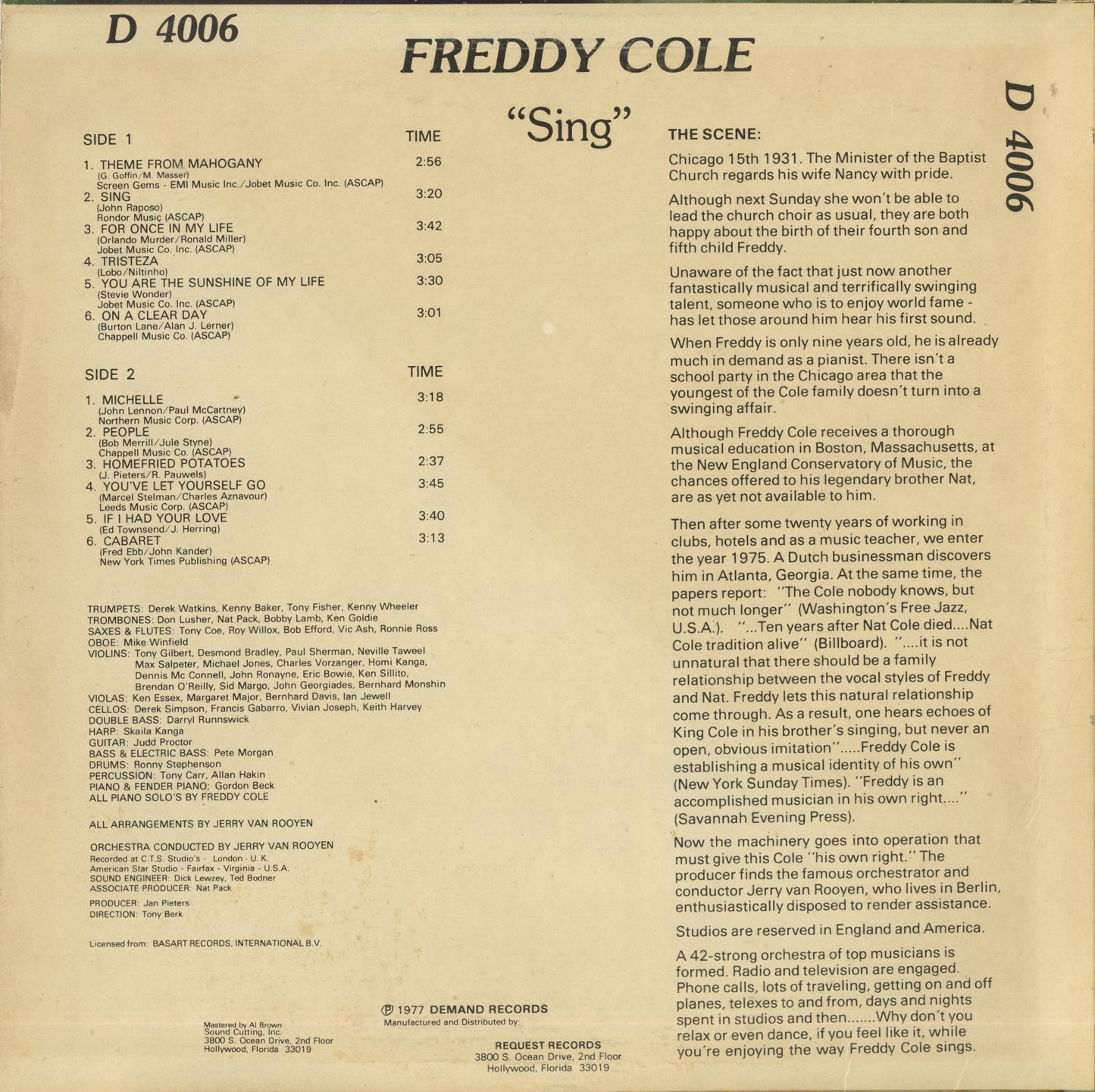 Freddy Cole / フレディ・コール / Sing (D4006)