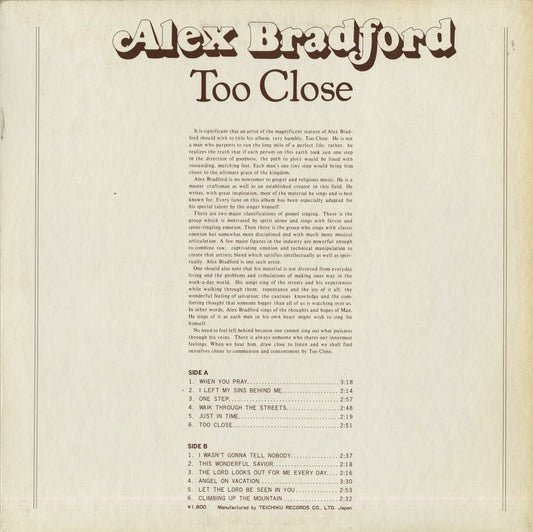 Alex Bradford / アレックス・ブラッドフォード / Too Close (ULS-1914 JY)