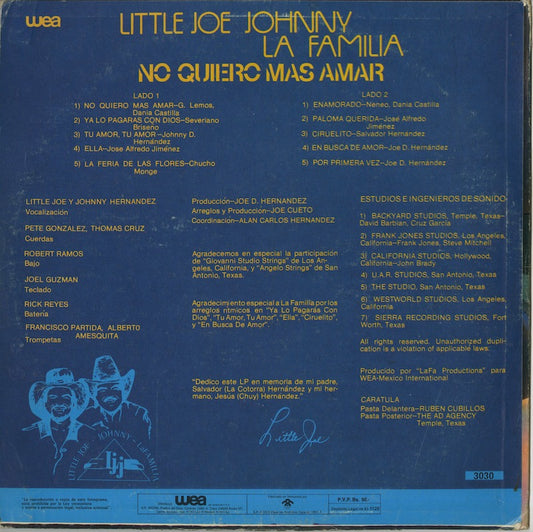 Little Joe Johnny La Familia / No Quiero Mas Amar (WEA 3030)