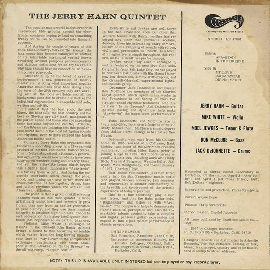 The Jerry Hahn Quintet / ジェリー・ハーン・クインテット / Ara-Be-In (LP #7001)