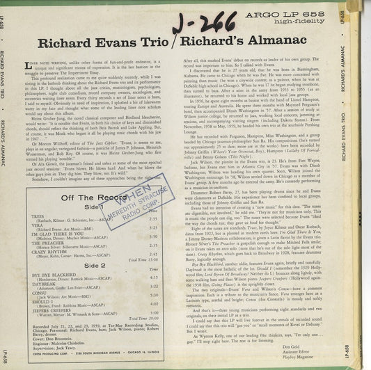 Richard Evans / リチャード・エヴァンス / Richard's Almanac (LP658)