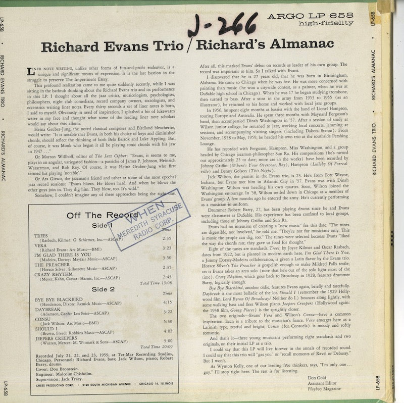 Richard Evans / リチャード・エヴァンス / Richard's Almanac (LP658)
