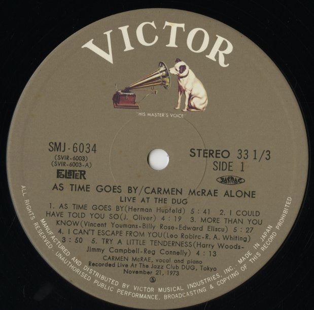 Carmen McRae / カーメン・マクレー / Alone / Live At The Dug (SMJ-6034)