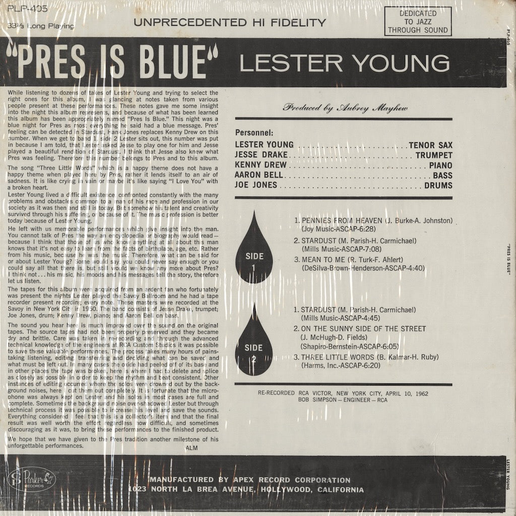 Lester Young / レスター・ヤング / Pres Is Blue (PLP-405)