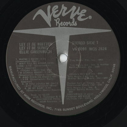 Ellie Greenwich - Let It Be Written, Let It Be Sung (V6 5091) 1973 US Verve｜中古LP