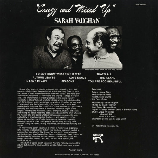 Sarah Vaughan – Crazy And Mixed Up (28MJ 3202) LP 1982 JPN Pablo - Polydor | 中古LP