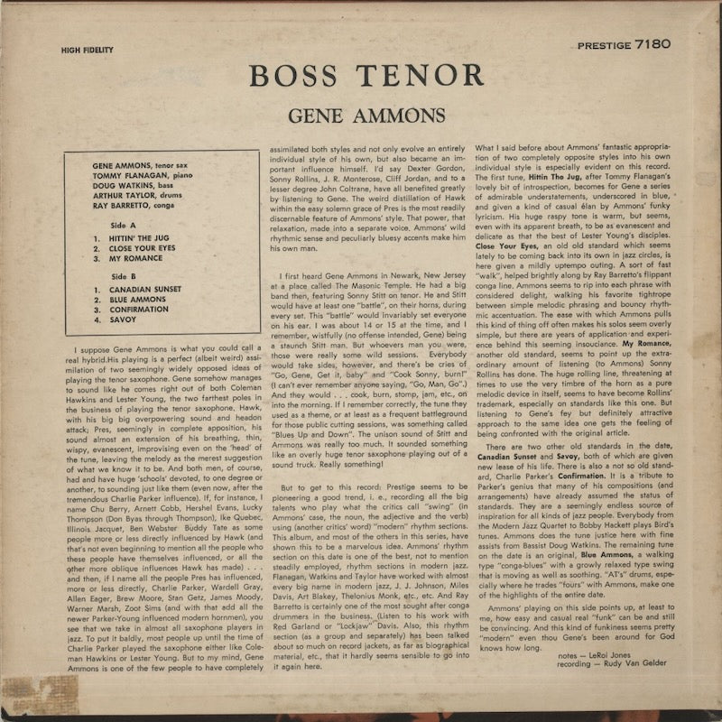 Gene Ammons / ジーン・アモンズ / Boss Tenor (PR7534)