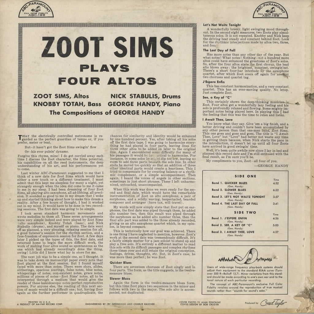 Zoot Sims / ズート・シムズ / Zoot Sims Plays 4 Altos (ABC-198) – VOXMUSIC WEBSHOP