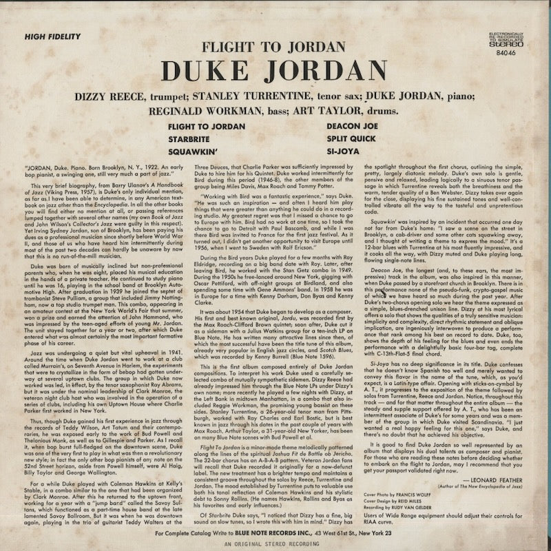 Duke Jordan / デューク・ジョーダン / Flight To Jordan (BST 84046