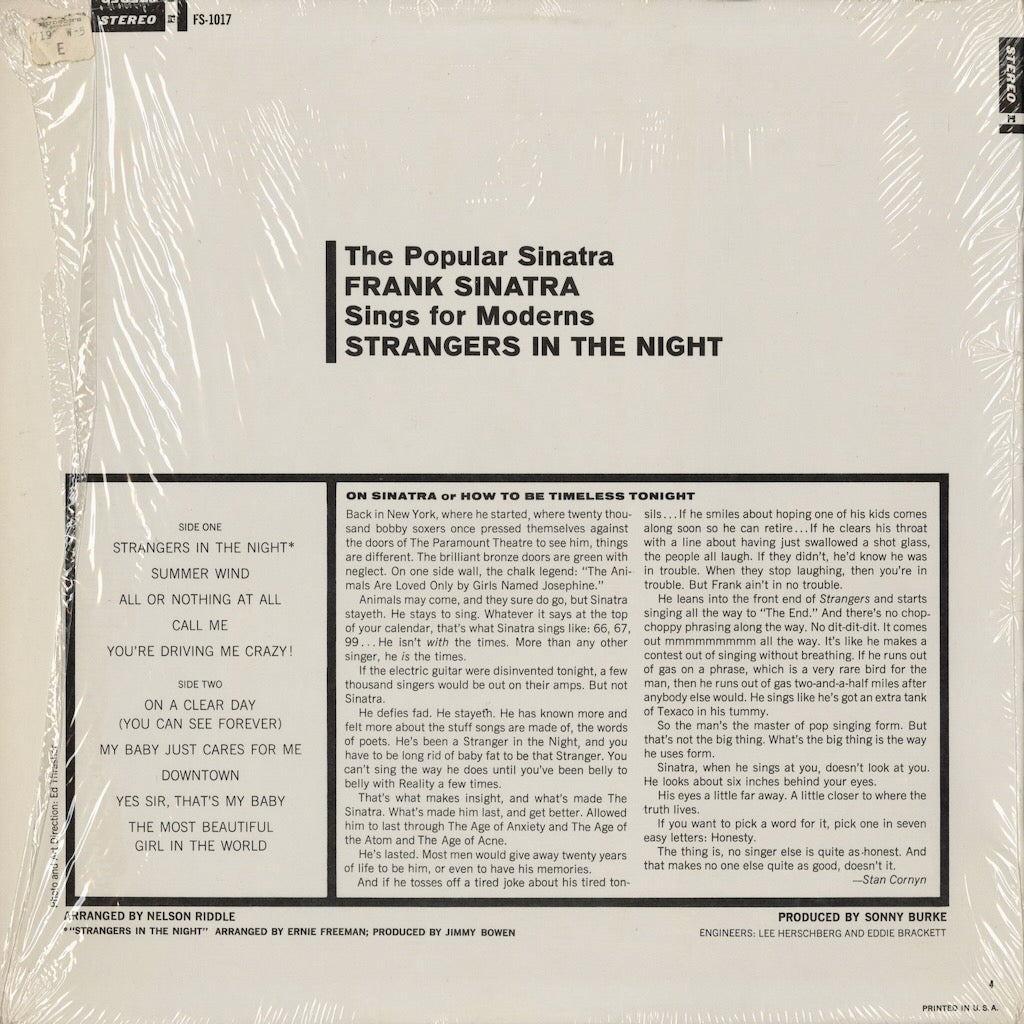 Frank Sinatra - Strangers In The Night (FS-1017) LP 1966 US Reprise｜中古LP