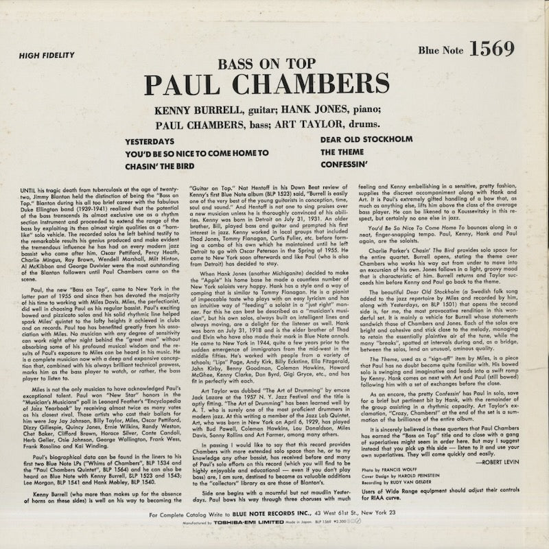 Paul Chambers / ポール・チェンバース / Bass On Top (BLP 1569) – VOXMUSIC WEBSHOP