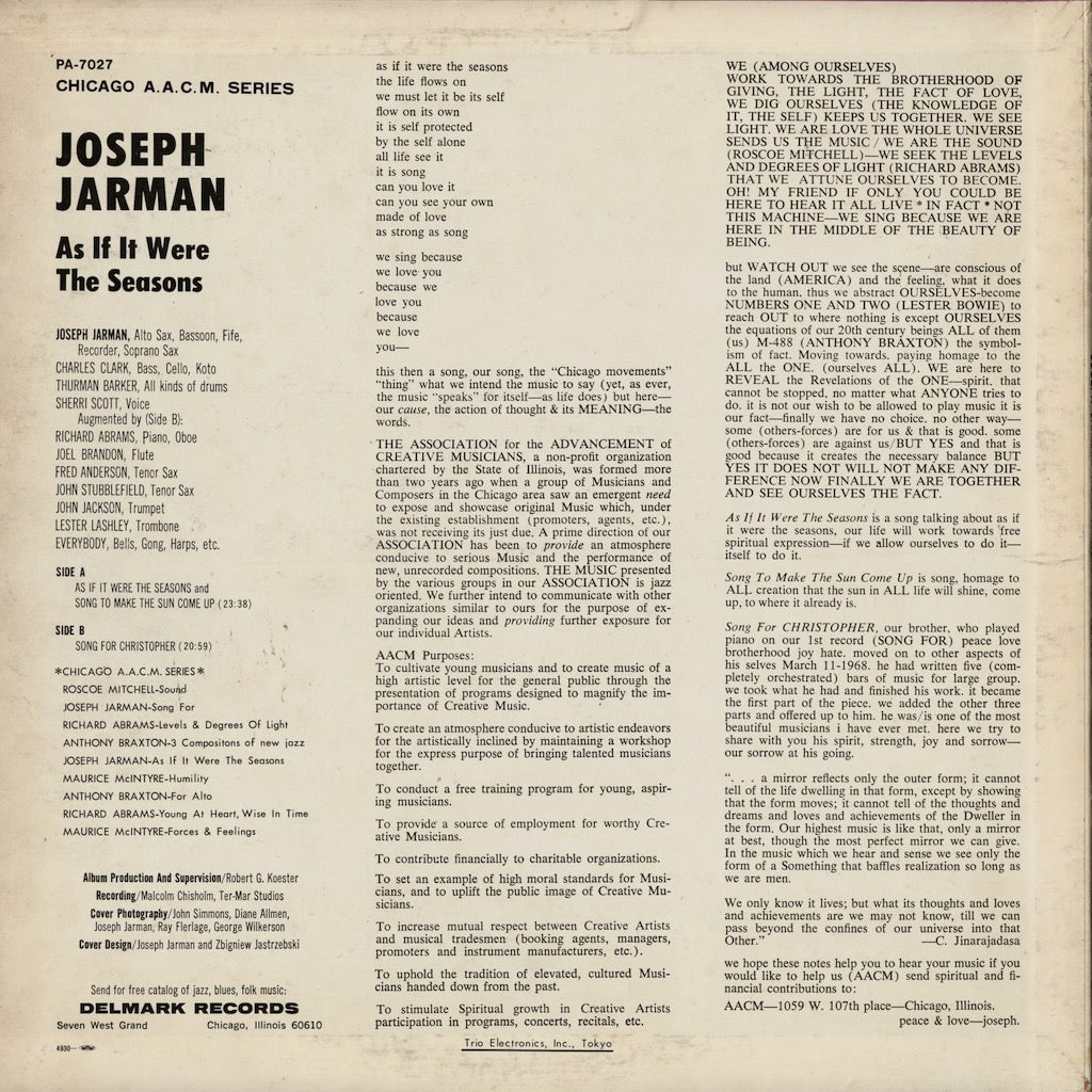 Joseph Jarman / ジョセフ・ジャーマン / As If It Were The Seasons (PA-7027)