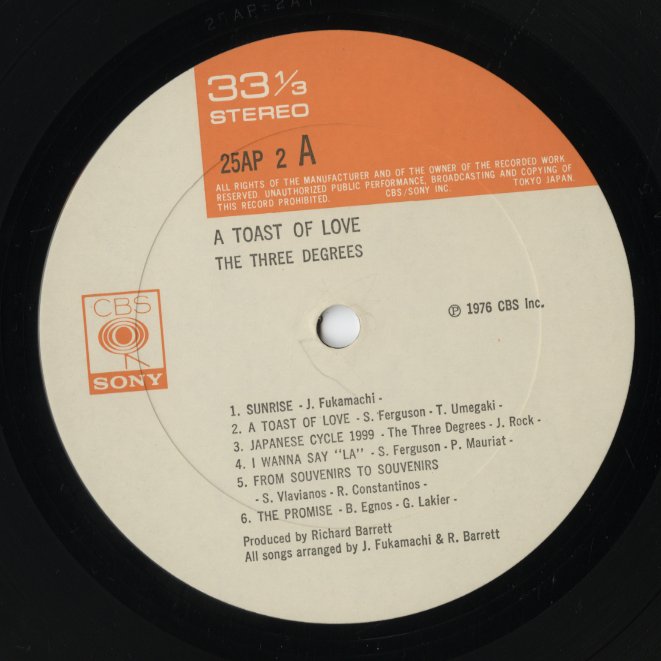 The Three Degrees - A Toast Of Love LP 1976 JPN 日本録音 ソウル