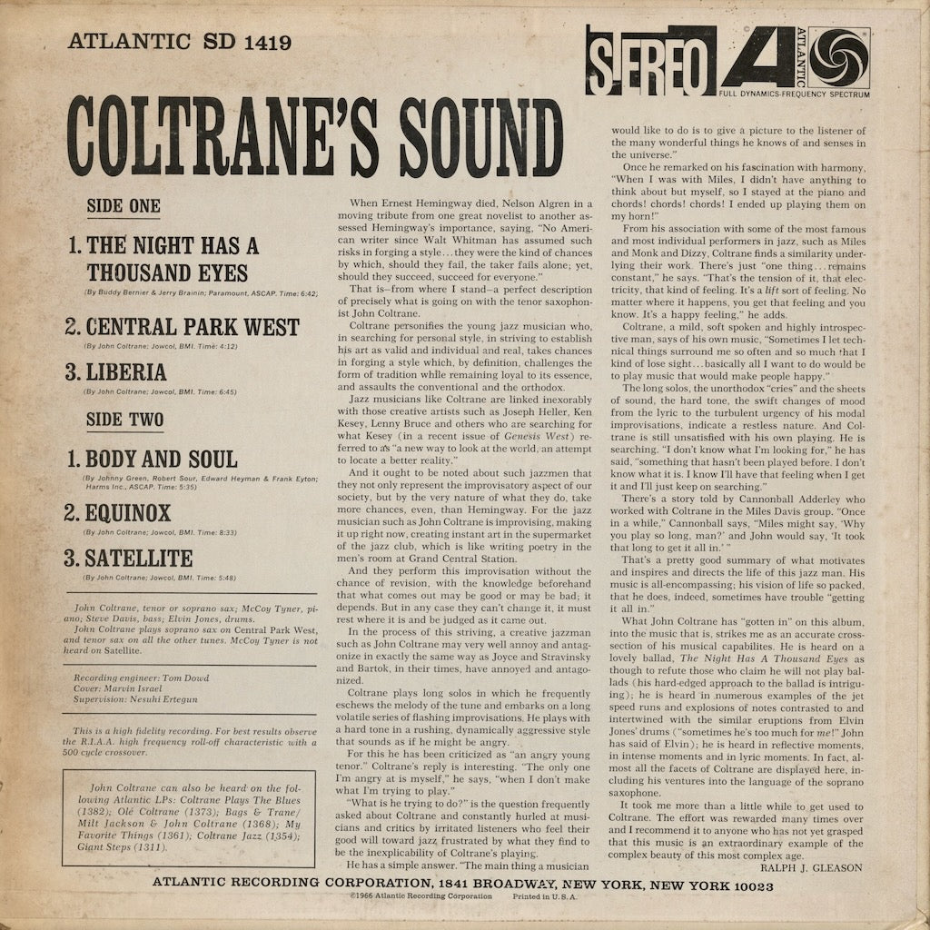 John Coltrane / ジョン・コルトレーン / Coltrane's Sound (SD1419)