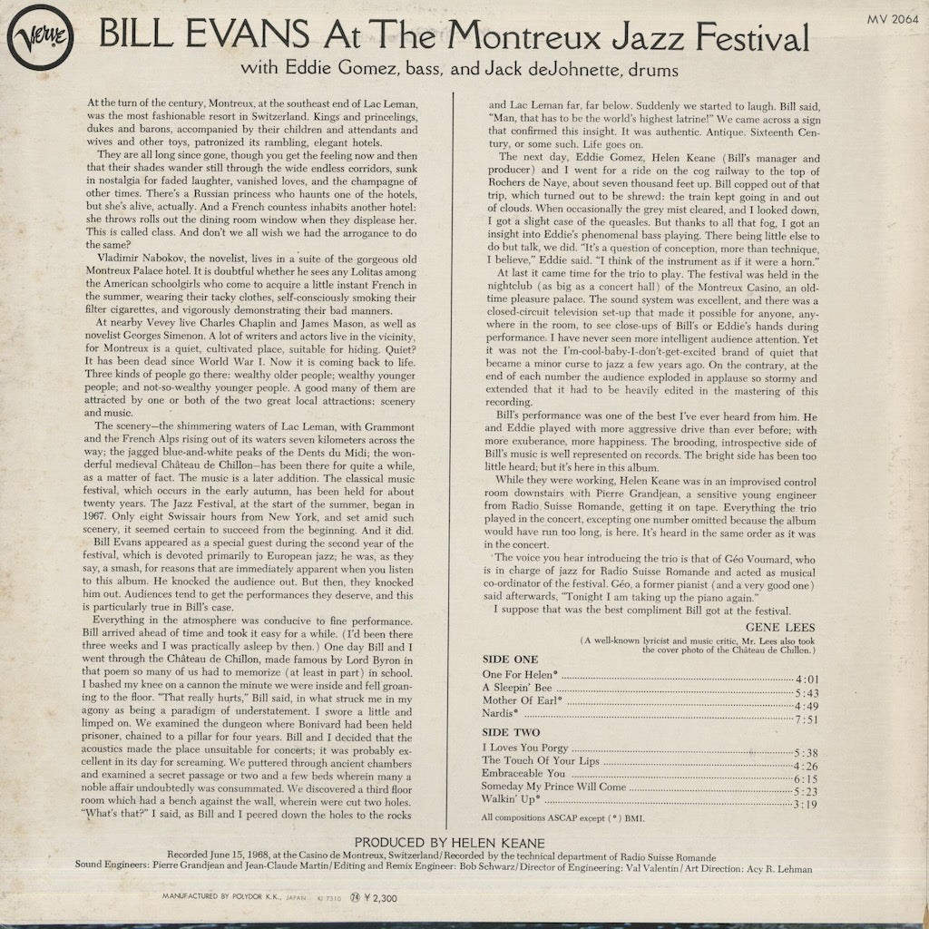 Bill Evans / ビル・エヴァンス / At The Montreux Jazz Festival (MV 2064)