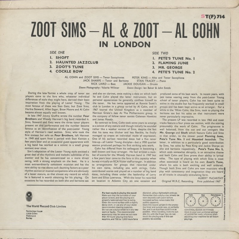 Al Cohn & Zoot Sims / アル・コーン　ズート・シムズ / Al & Zoot In London (TP714)