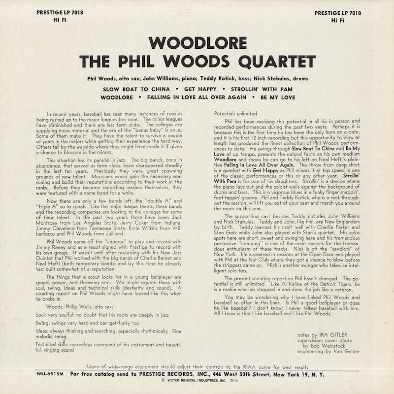 Phil Woods Quartet / フィル・ウッズ / Woodlore (SMJ-6515(M))