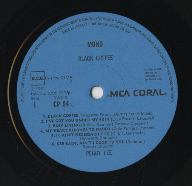 Peggy Lee / ペギー・リー / Black Coffee With Peggy Lee (CP 94)