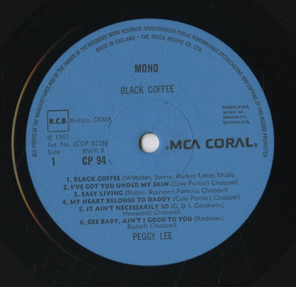Peggy Lee / ペギー・リー / Black Coffee With Peggy Lee (CP 94)