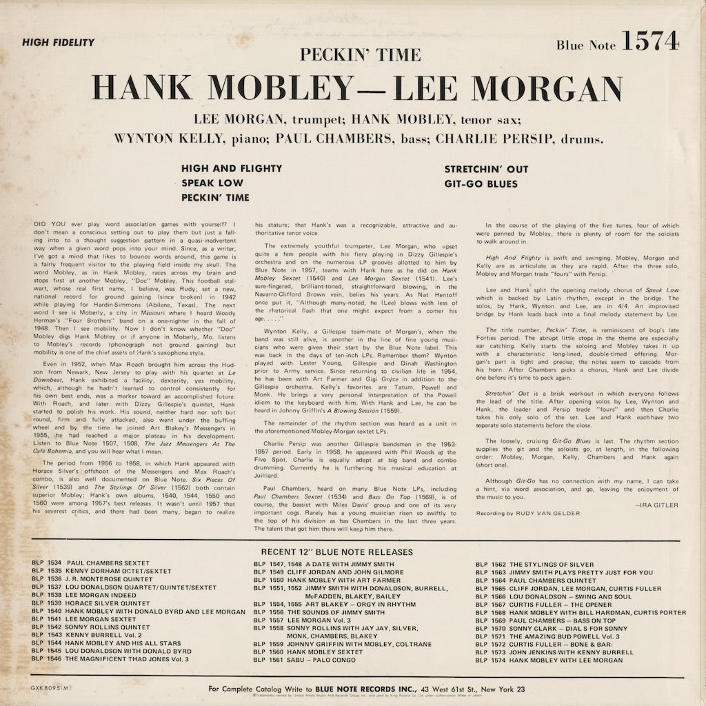 Hank Mobley - Lee Morgan - Peckin' Time (GXK 8095 (M)) 1978 JPN Blue Note｜中古LP back