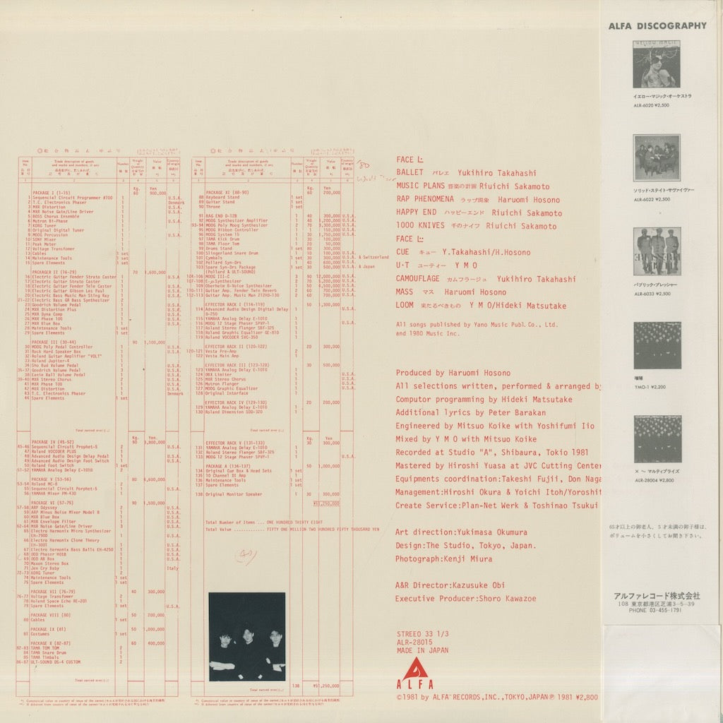 Yellow Magic Orchestra / イエロー・マジック・オーケストラ / BGM (ALR28015)