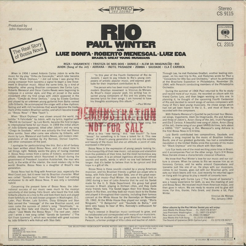 Paul Winter / ポール・ウィンター / Rio (CS 9115)