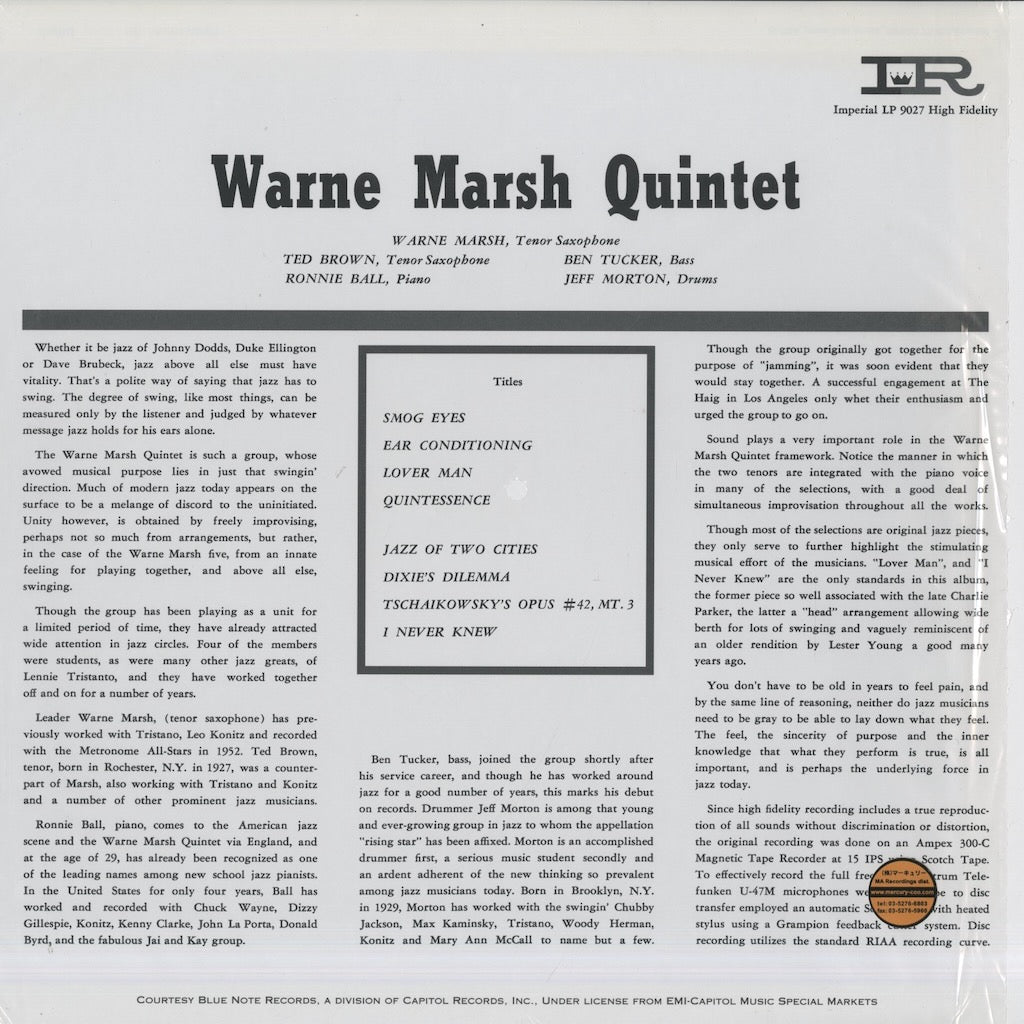 クラシックレコーズ Warne Marsh Jazz Of Two Cities Warne Marsh – Jazz Of Two Cities | Releases | Discogs