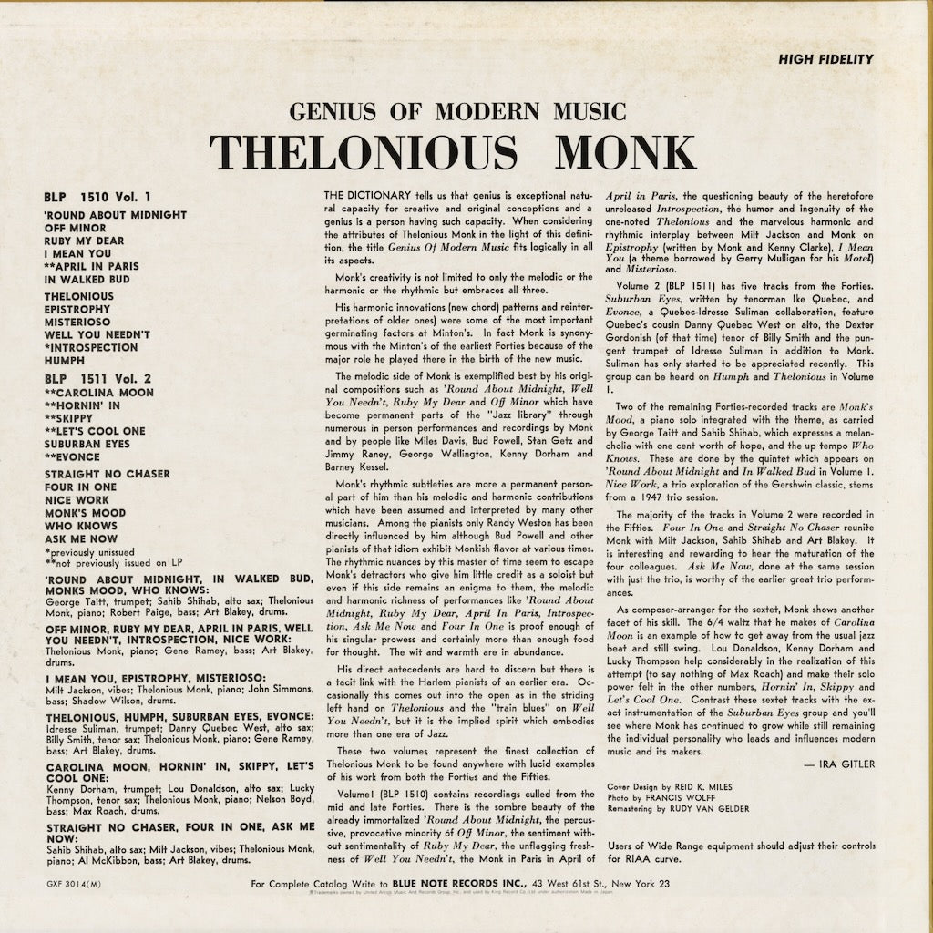 Thelonious Monk / セロニアス・モンク / Genius Of Modern Music Vol