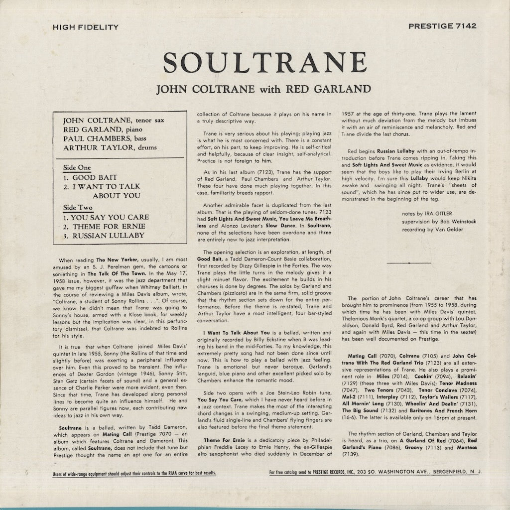 John Coltrane / ジョン・コルトレーン / Soultrane (PRLP 7142)